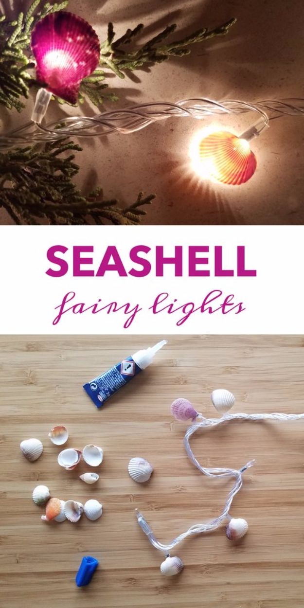 DIY Mermaid Crafts - Seashell Fairy Lights - How To Make Room Decorations, Art Projects, Jewelry, and Makeup For Kids, Teens and Teenagers - Mermaid Costume Tutorials - Fun Clothes, Pillow Projects, Mermaid Tail Tutorial http://diyprojectsforteens.com/diy-mermaid-crafts