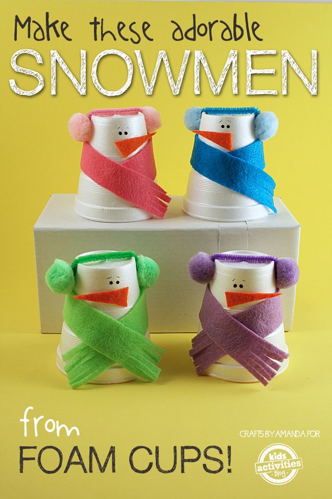 Snowman Craft from Foam Cups | 25+ Indoor Winter Activities for Kids