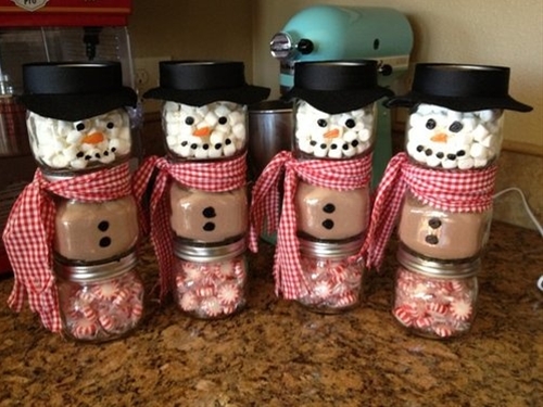 Snowman mason jar hot chocolate
