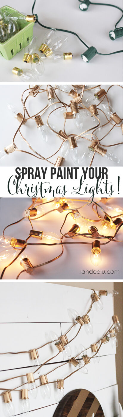 Spray Paint gold Christmas Lights | 25+ Oscar Party Ideas