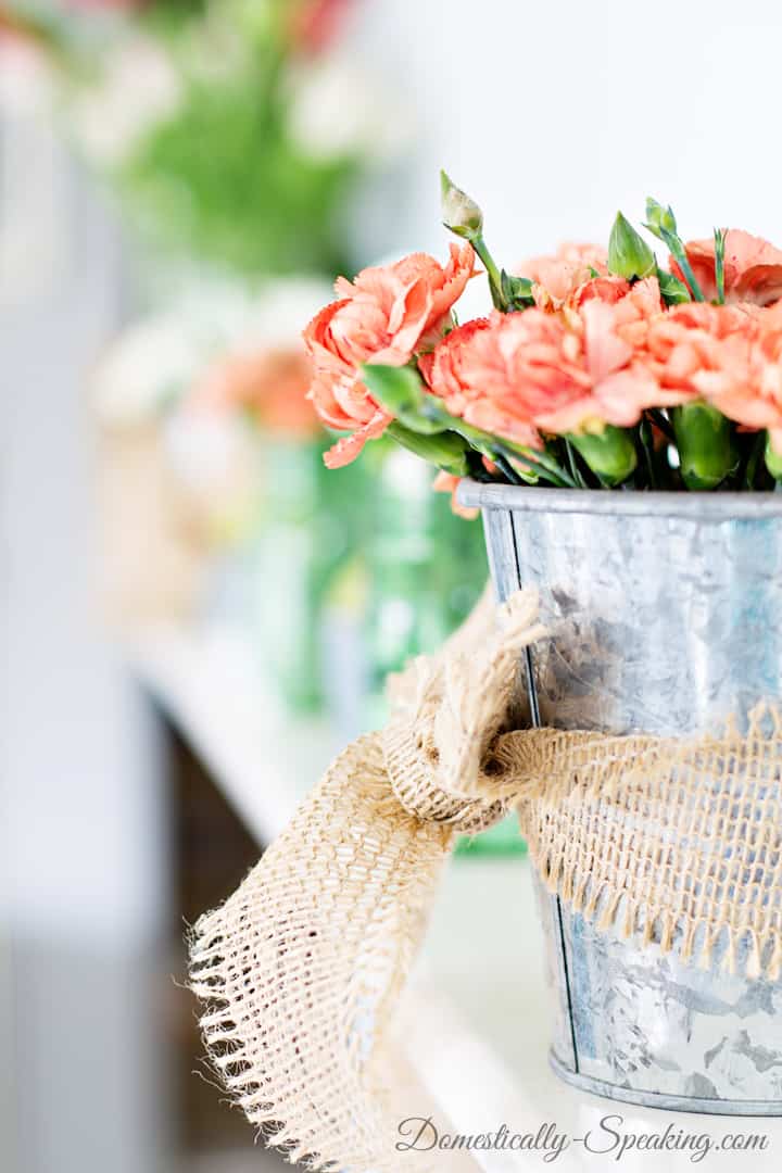 Spring Mantel 2015 Simple Beauty with greens, pinks and corals 7