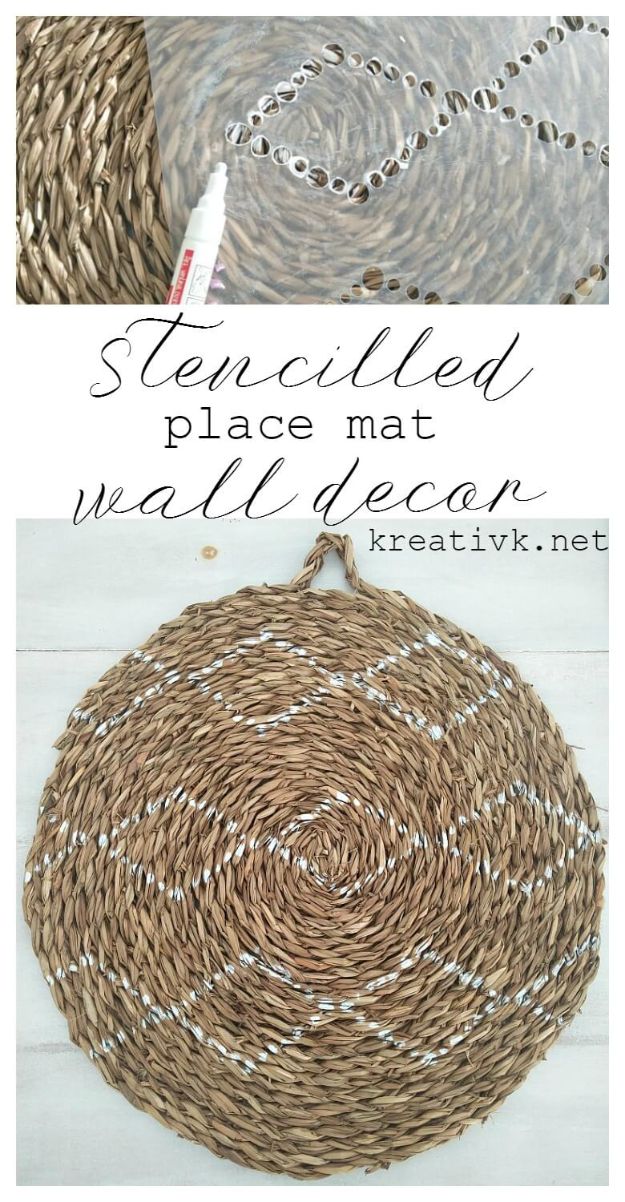 Cheap Wall Decor Ideas - Stencilled Place Mat turned into Wall Decor - Cute and Easy Room Decor for Teens - Ideas for Teenager Bedroom Walls - Boys and Girls Room Canvas Wall Art and Decorating #teen #roomdecor #diydecor https://diyprojectsforteens.com/cheap-diy-wall-decor-ideas