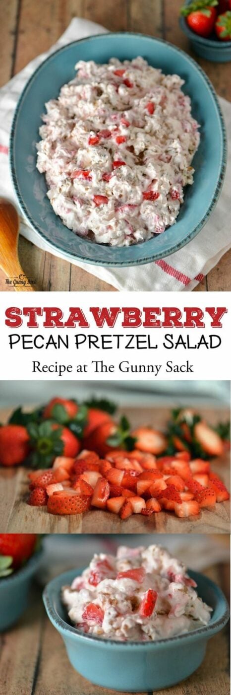 Strawberry Pecan Pretzel Salad Recipe | The Gunny Sack - The BEST Classic, Improved and Traditional Thanksgiving Dinner Menu Favorites Recipes - Main Dishes, Side Dishes, Appetizers, Salads, Yummy Desserts and more!