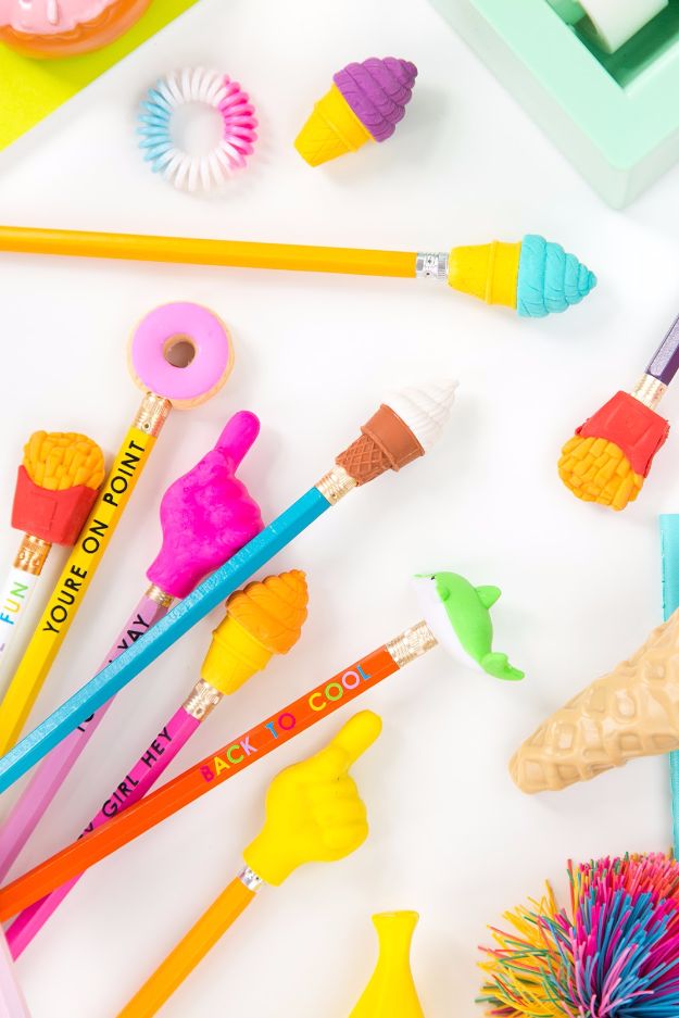 DIY School Supplies - Super Cute Pencil Toppers - Easy Crafts and Do It Yourself Ideas for Back To School - Pencils, Notebooks, Backpacks and Fun Gear for Going Back To Class - Creative DIY Projects for Cheap School Supplies - Cute Crafts for Teens and Kids http://diyprojectsforteens.com/diy-back-to-school-supplies