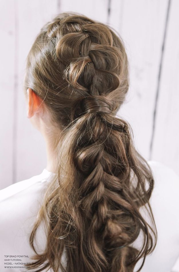 Easy Braids With Tutorials - Top Braid Ponytail - Cute Braiding Tutorials for Teens, Girls and Women - Easy Step by Step Braid Ideas - Quick Hairstyles for School - Creative Braids for Teenagers - Tutorial and Instructions for Hair Braiding http://diyprojectsforteens.com/easy-braids-tutorials