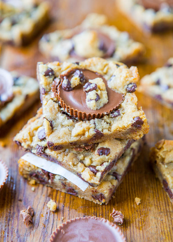 Two Ingredient Peanut Butter Cup Chocolate Chip Cookie Dough Bars | 25+ Two Ingredient Recipes
