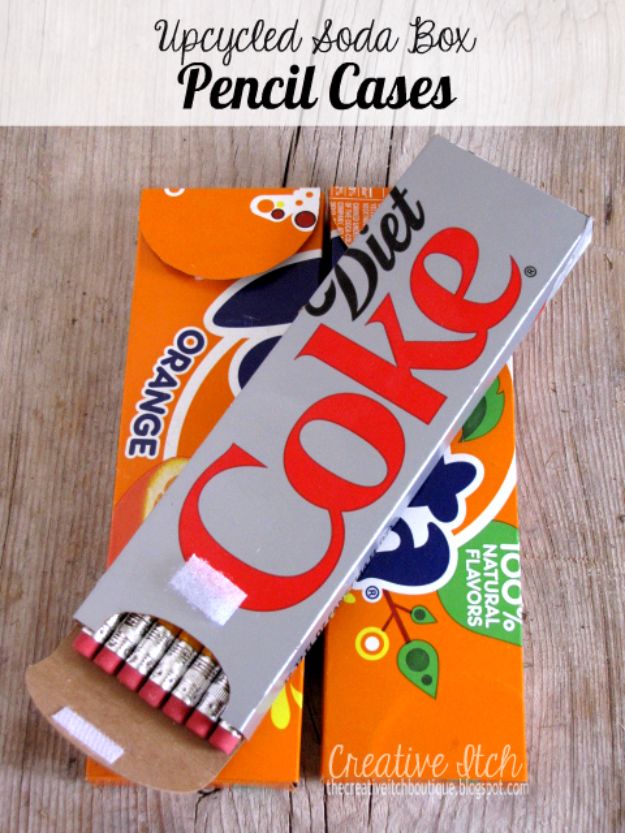 DIY School Supplies - Upcycled Soda Box Pencil Cases - Easy Crafts and Do It Yourself Ideas for Back To School - Pencils, Notebooks, Backpacks and Fun Gear for Going Back To Class - Creative DIY Projects for Cheap School Supplies - Cute Crafts for Teens and Kids http://diyprojectsforteens.com/diy-back-to-school-supplies