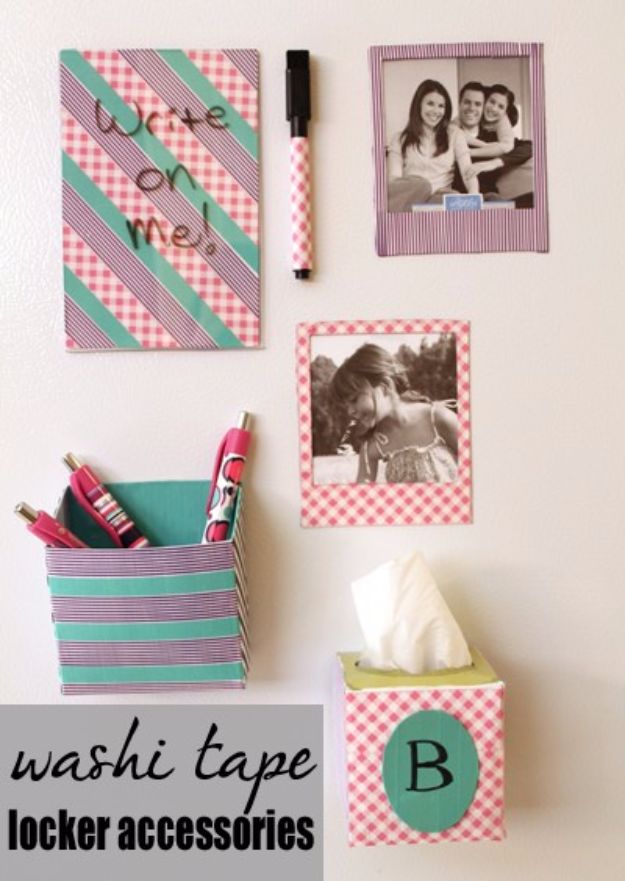 DIY School Supplies - Washi Tape Locker Accessories - Easy Crafts and Do It Yourself Ideas for Back To School - Pencils, Notebooks, Backpacks and Fun Gear for Going Back To Class - Creative DIY Projects for Cheap School Supplies - Cute Crafts for Teens and Kids http://diyprojectsforteens.com/diy-back-to-school-supplies