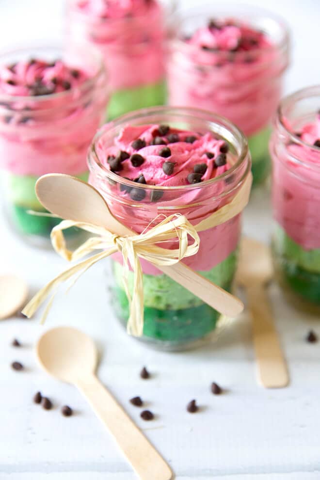 Watermelon Cake in Mason Jars + 25 Mouth-Watering Watermelon Desserts...the perfect refreshment that shouts, "Summertime is here!"