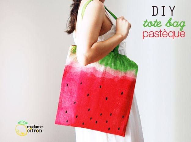 Watermelon Crafts - Watermelon Tote Bag - Easy DIY Ideas With Watermelons - Cute Craft Projects That Make Cool DIY Gifts - Wall Decor, Bedroom Art, Jewelry Idea