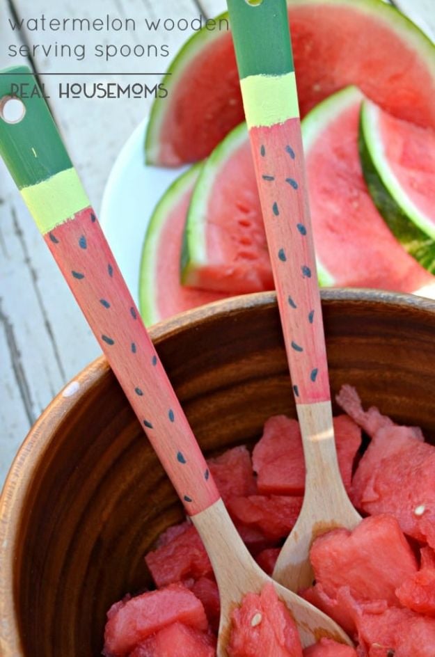 Watermelon Crafts - Watermelon Wooden Serving Spoons - Easy DIY Ideas With Watermelons - Cute Craft Projects That Make Cool DIY Gifts - Wall Decor, Bedroom Art, Jewelry Idea