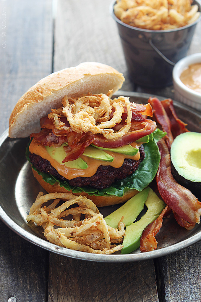 Western Bacon Burgers with BBQ mayo and crispy onion strings | 25+ Burger recipes
