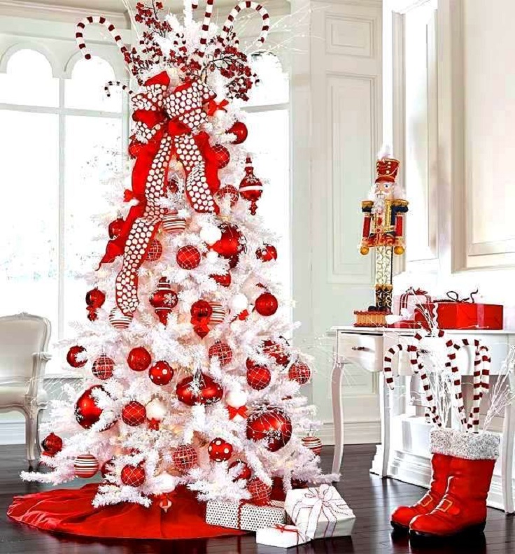 White Christmas Tree with Red Oraments