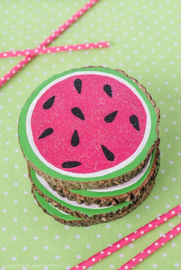 Watermelon Crafts - Wooden Watermelon Coasters - Easy DIY Ideas With Watermelons - Cute Craft Projects That Make Cool DIY Gifts - Wall Decor, Bedroom Art, Jewelry Idea