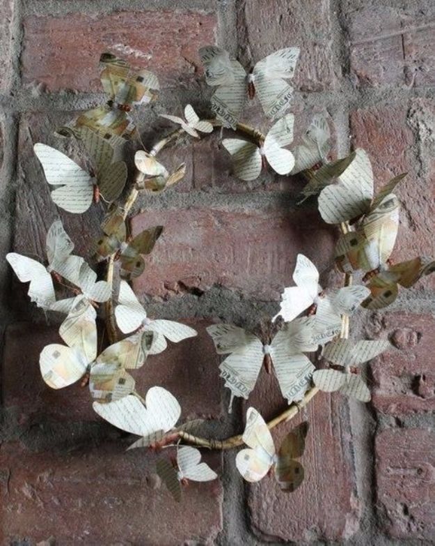 DIY Ideas With Butterflies - Wreath Of Paper Butterflies - Cute and Easy DIY Projects for Butterfly Lovers - Wall and Home Decor Projects, Things To Make and Sell on Etsy - Quick Gifts to Make for Friends and Family - Homemade No Sew Projects- Fun Jewelry, Cool Clothes and Accessories http://diyprojectsforteens.com/diy-ideas-butterflies