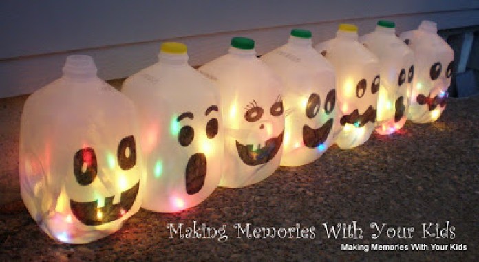 Colorful Milk Jug Halloween Luminary DIY