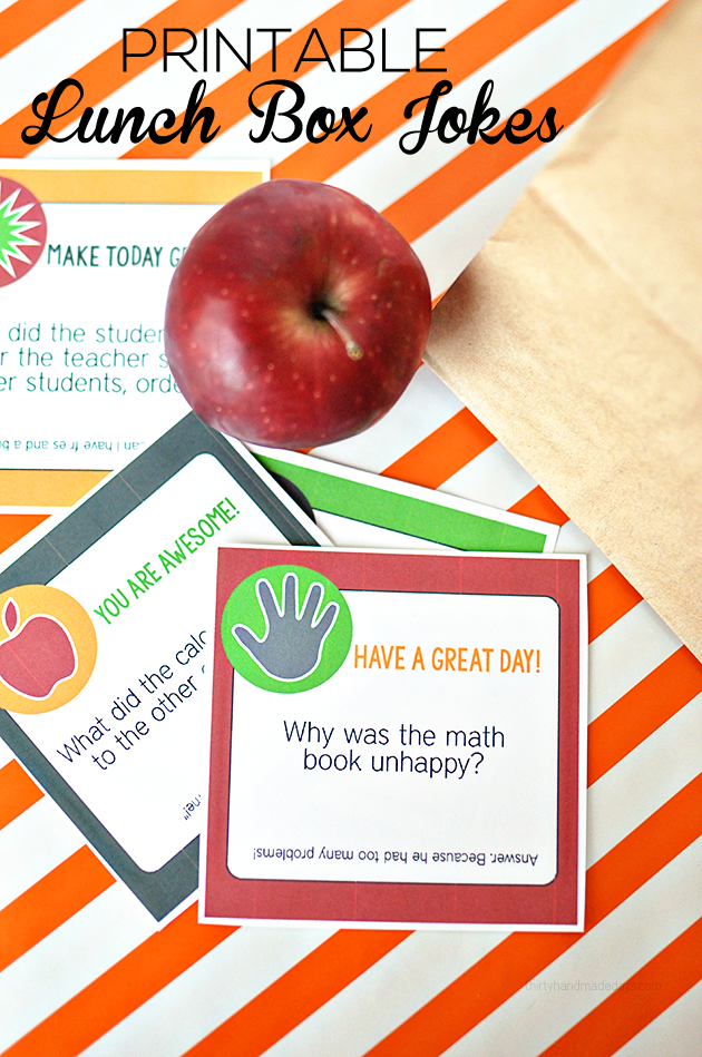 Printable Back to School Lunch Box Jokes from Thirty Handmade Days