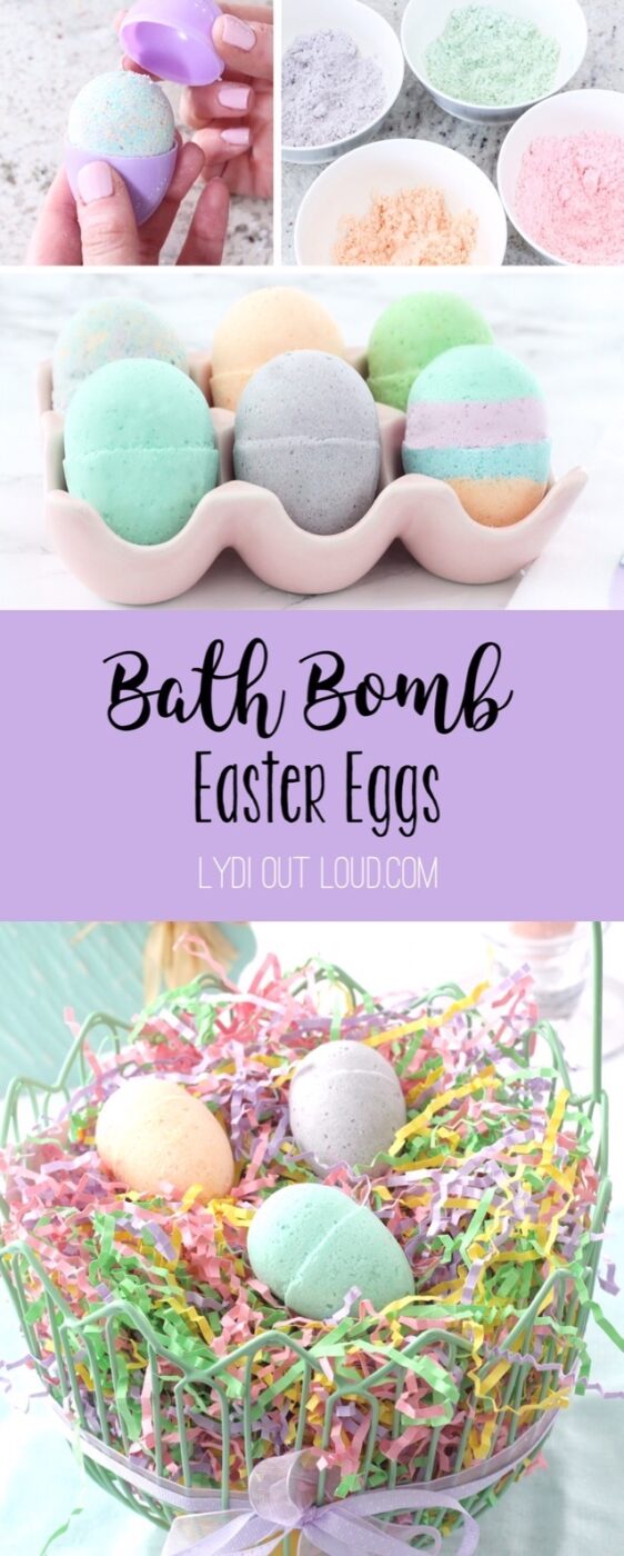 Fill your kid's Easter baskets with more than just candy, these DIY bath bomb Easter eggs are so cute and easy to make! #eastercraft #bathbomb #springcraft