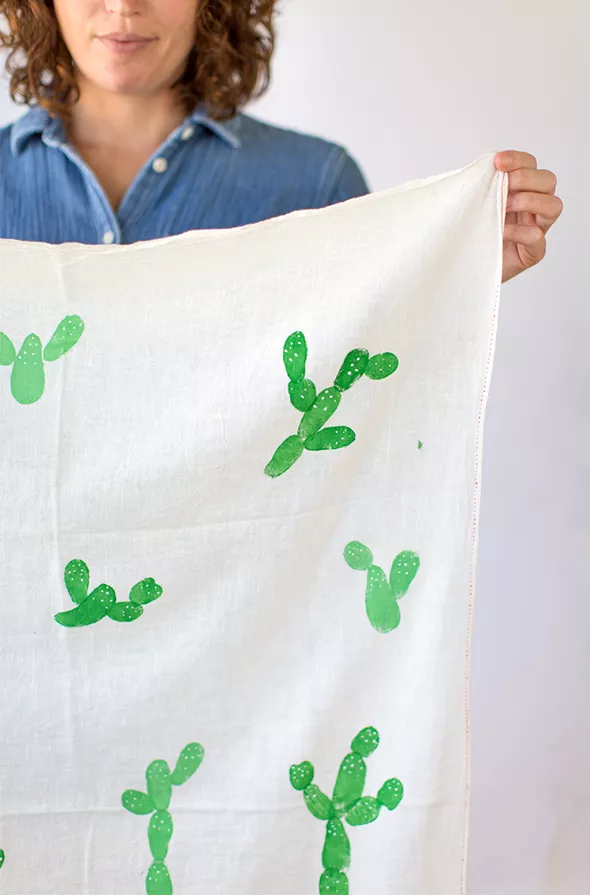 DIY Cactus Stamped Tea Towels