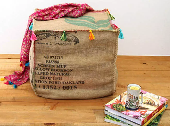 DIY Burlap Coffee Bag Ottoman