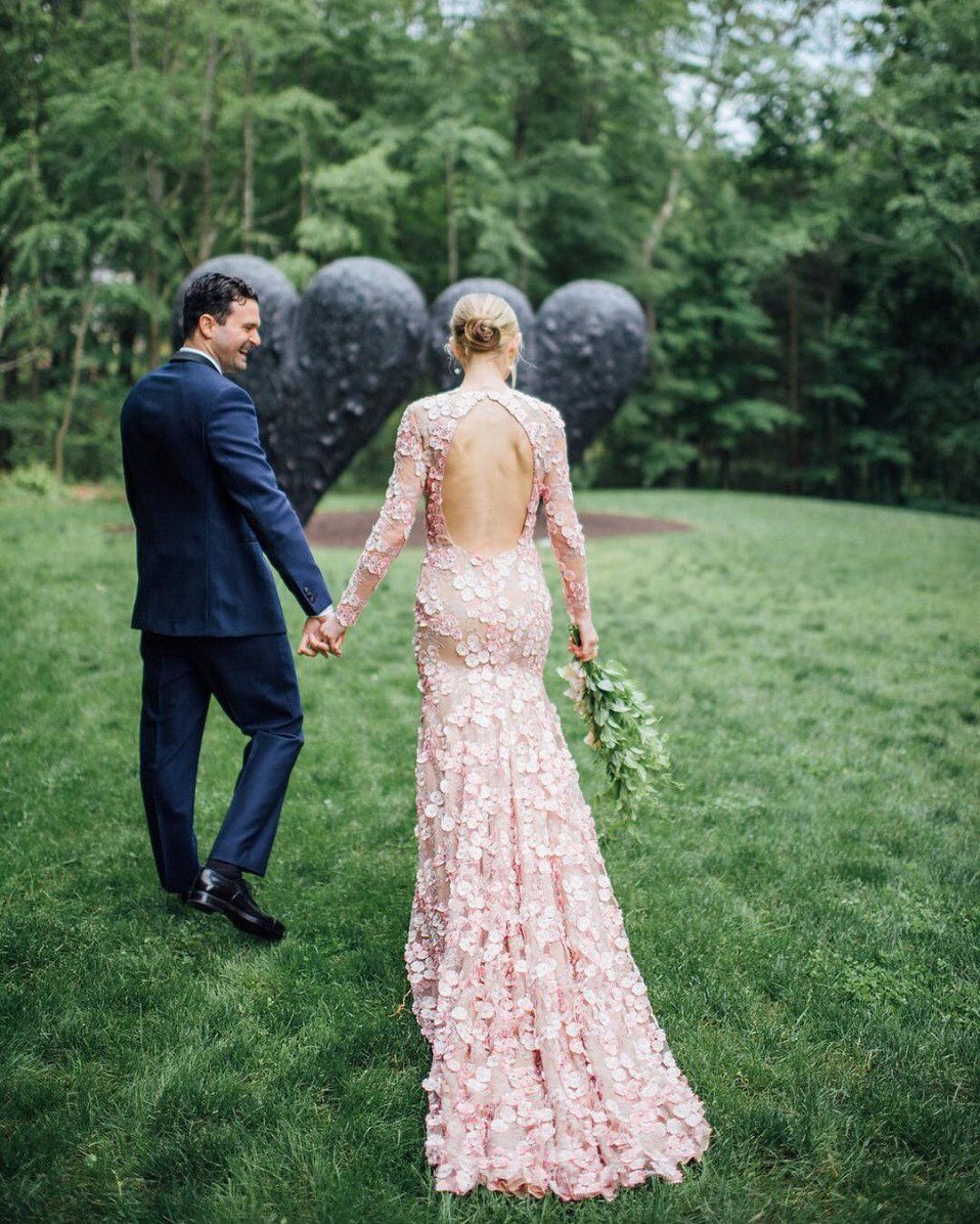 pink wedding dress with ruffles