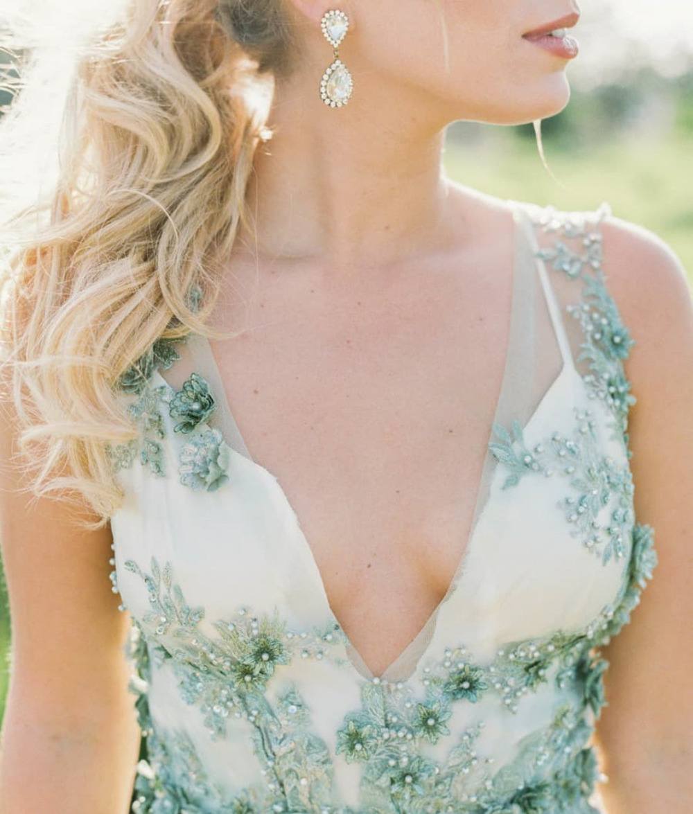 emerald wedding dress with v-neck
