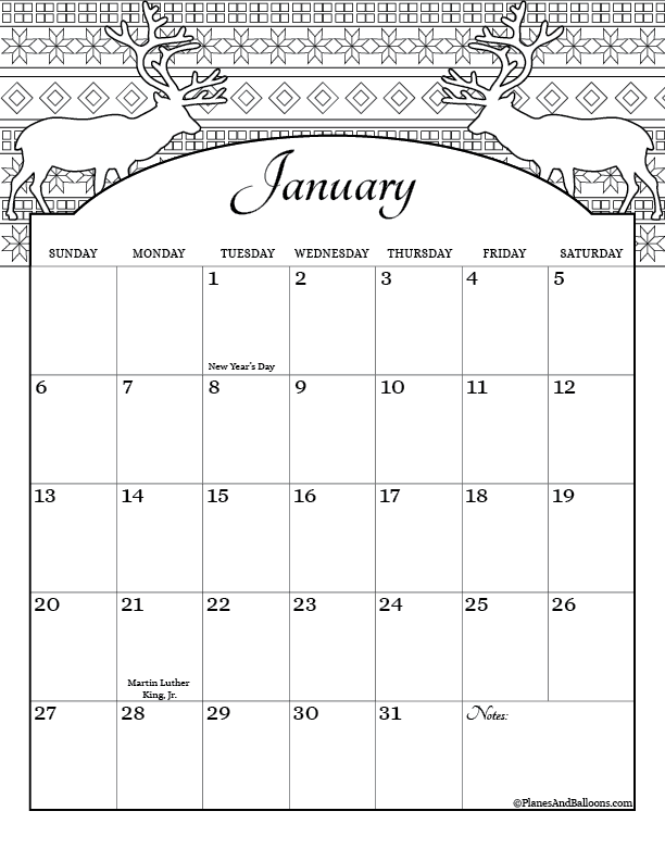 coloring calendar 2019