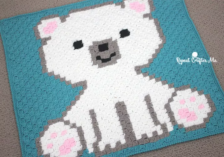 C2C Polar Bear Baby Blanket Free Crochet Pattern