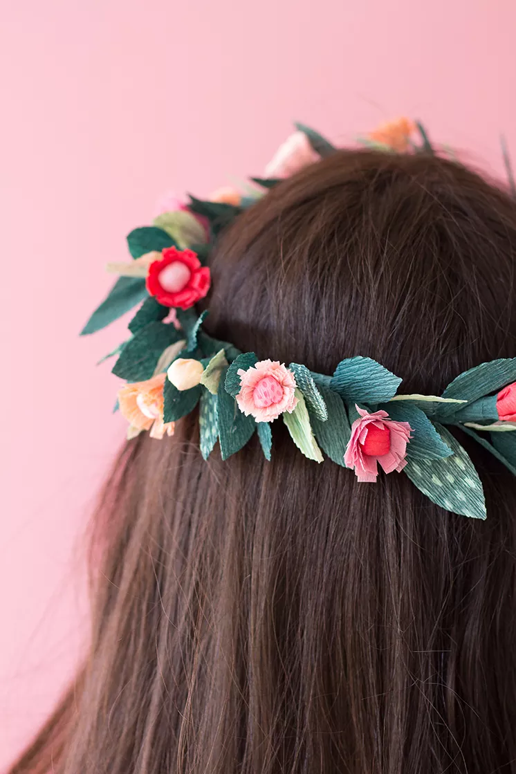 floral crepe paper hair wreath