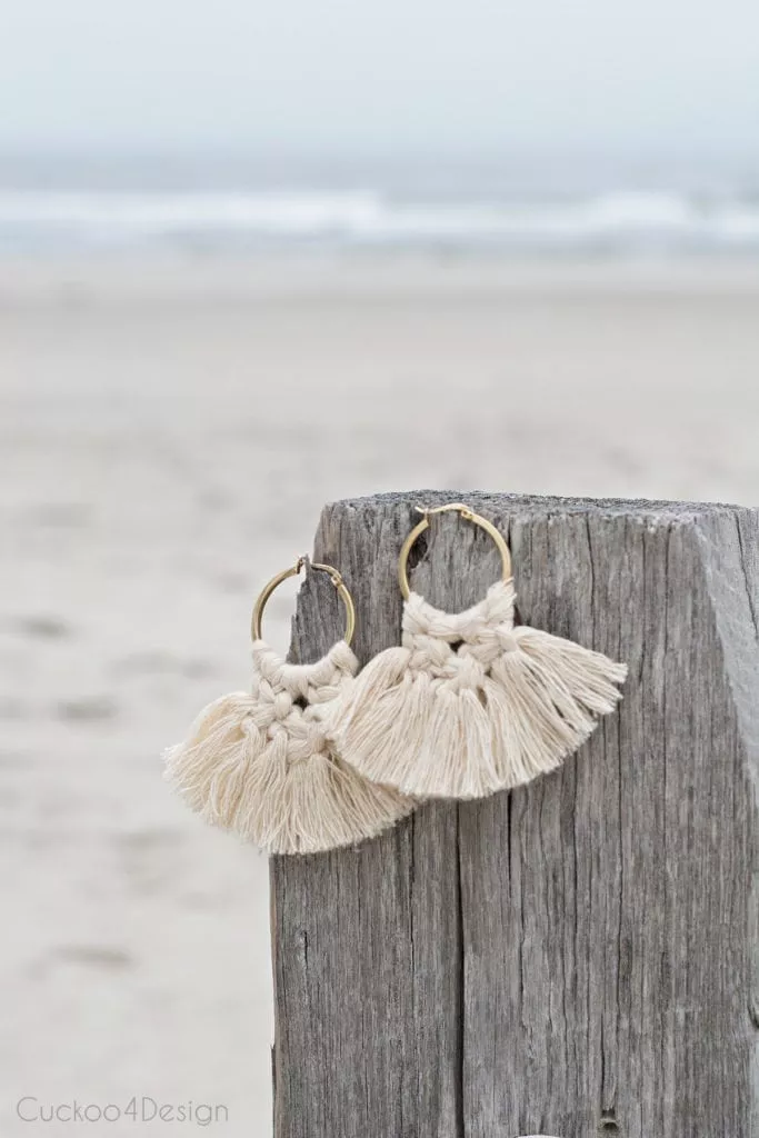 Macrame earrings on the beach