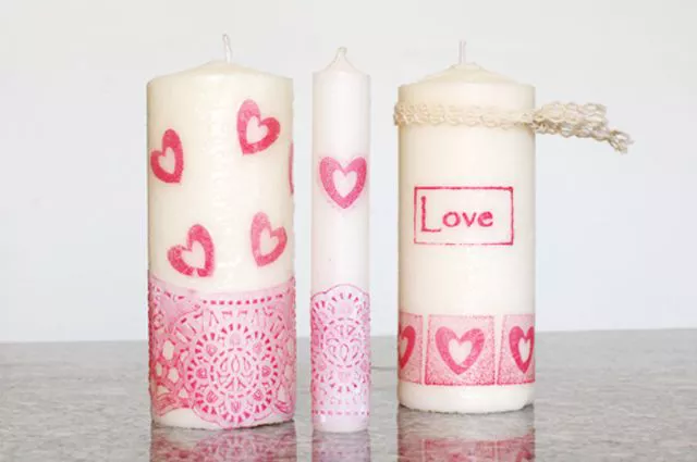diy rubber stamp on candles