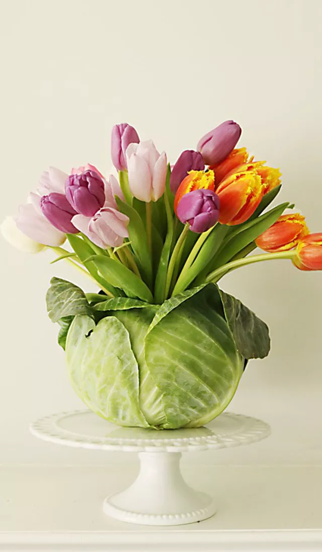 diy cabbage flower arrangement for easter