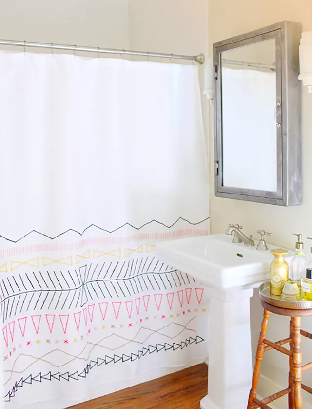 embroidered colorful diy shower curtain