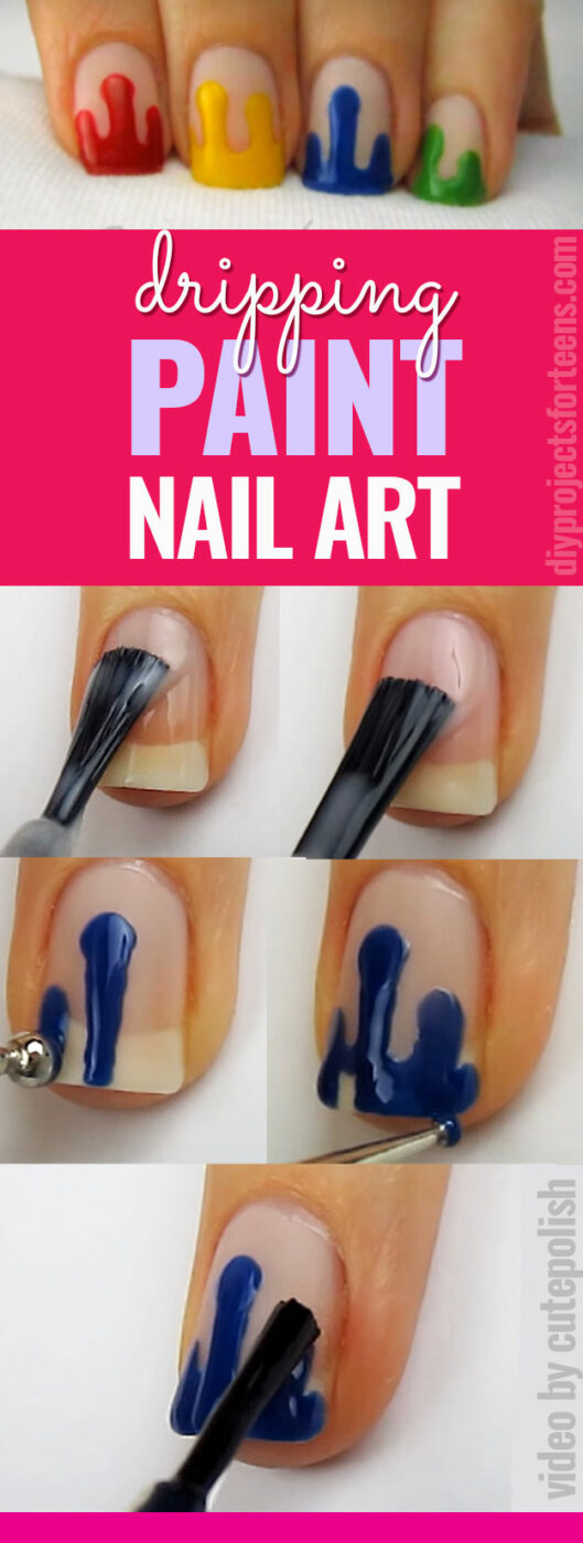Cool Nail Art Ideas - Dripping Paint Nail Polish - Fun for Teens and Tweens- Nail Polish Design Ideas- Candy Coat Stars and Stripes Nail Design Tutorial - Easy Nail Art Tutorials - Fun and Easy DIY Nail Designs - Step By Step Tutorials and Instructions for Manicures at Home - 