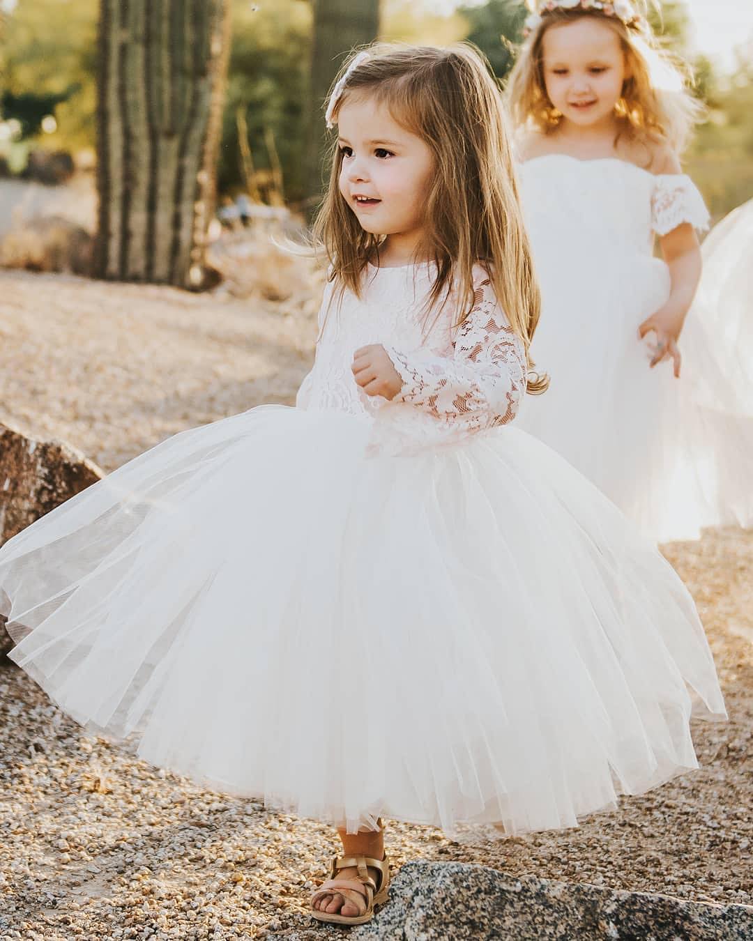 lace flower girl dress with tulle skirt