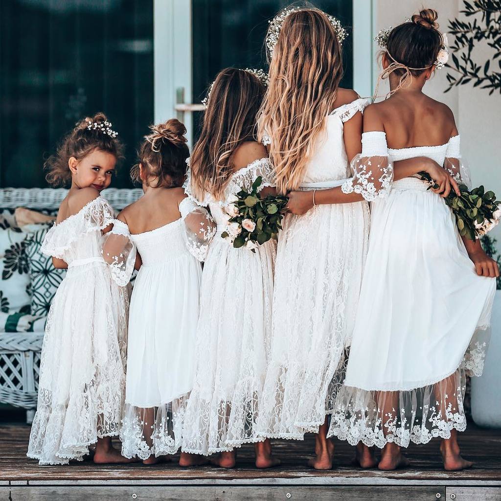 boho flower girl dresses with patterned lace