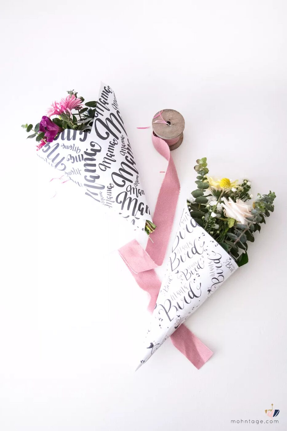 flowers wrapped with wrapping paper