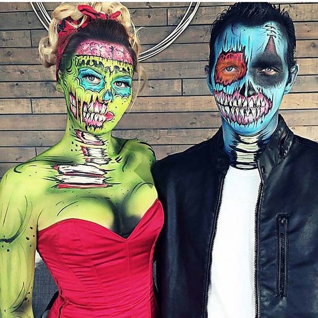 Pop Art Zombie Couple for Halloween Costume Ideas for Couples 