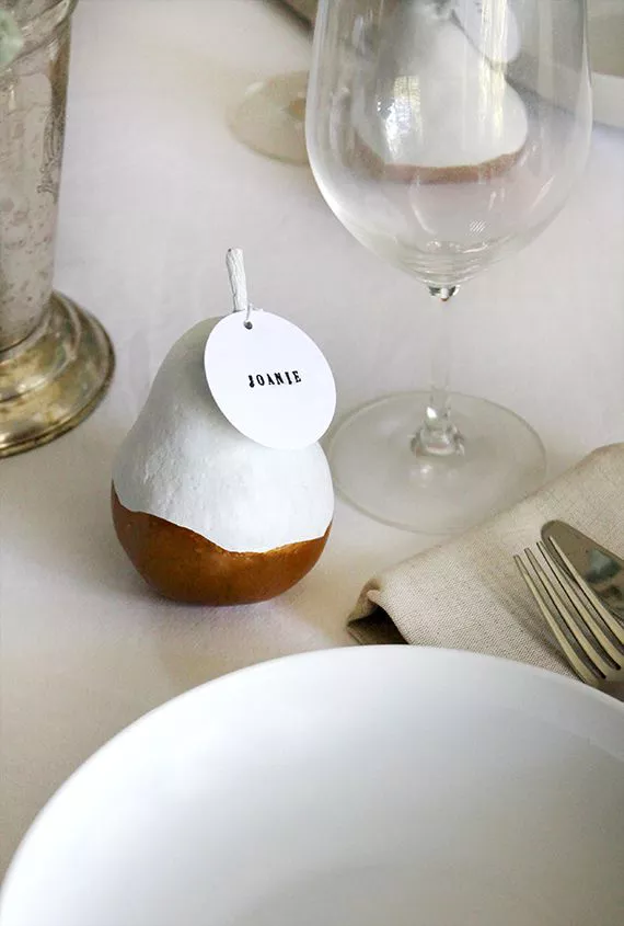 DIY Gold Dipped Pear Place Card Holders