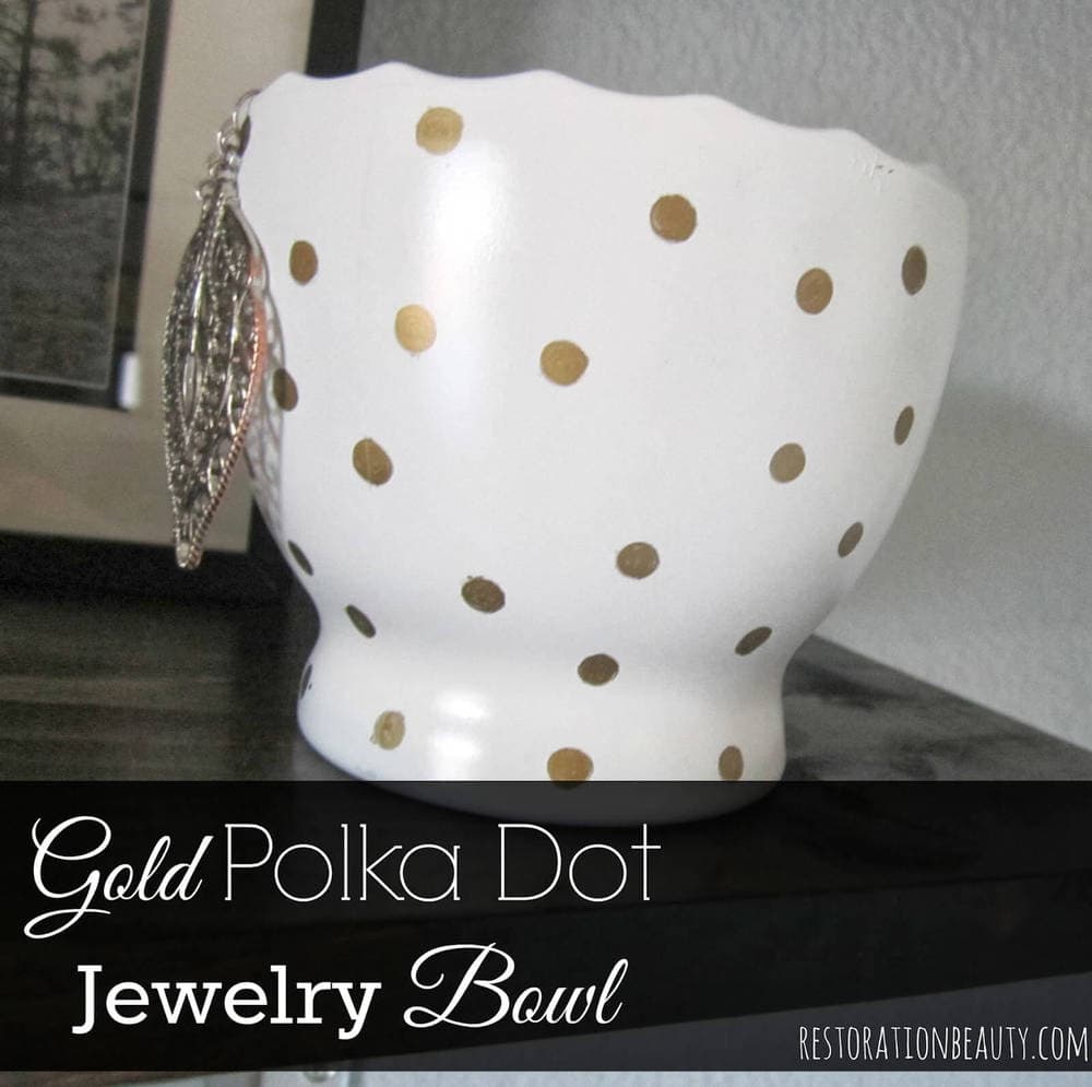 gold polka dot jewelry bowl using sharpie