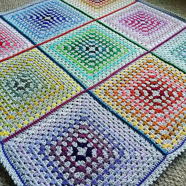 Colorful Granny Square Crochet Blanket