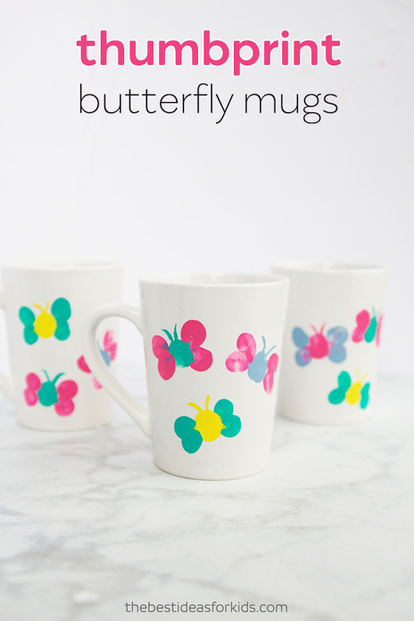 Cute DIY thumbprint butterfly mugs | 30 best handprint art ideas