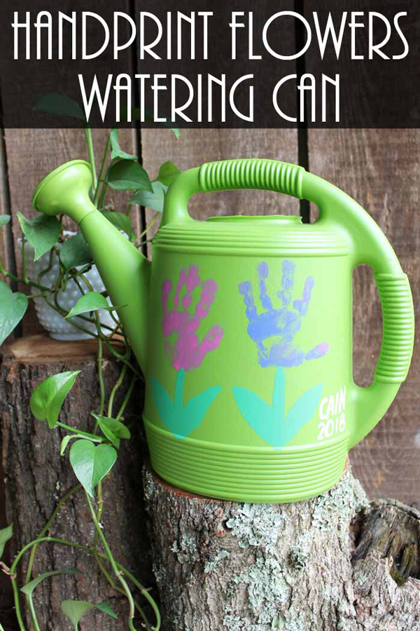 DIY handprint watering can gift idea | 30 best handprint art ideas