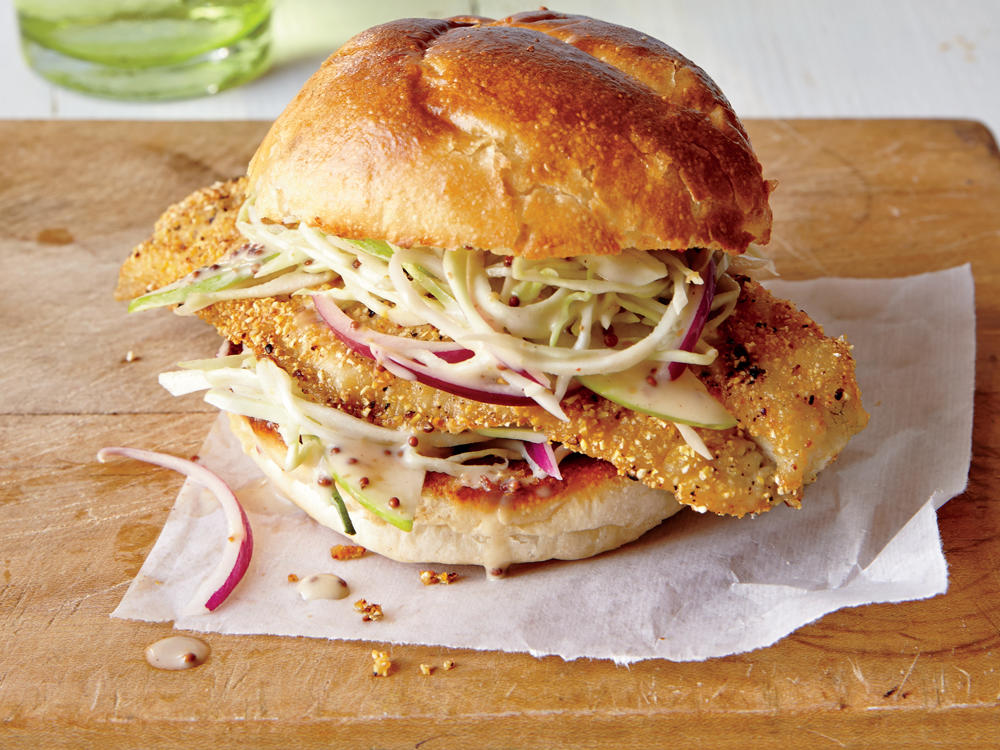 Cornmeal-Dusted Catfish Sandwiches with Tangy Slaw
