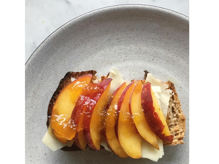 white cheddar and peach toast image