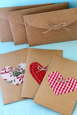 kraft paper stitched heart cards | 18+ Kraft Paper Valentines