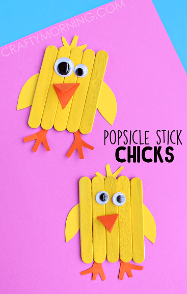 popsickle stick easter chick craft for kids + 25 Easter Crafts for Kids - Fun-filled Easter activities for you and your child to do together!