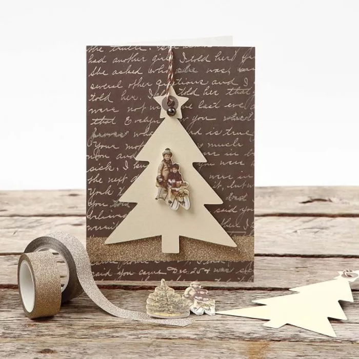brown wood tree christmas card