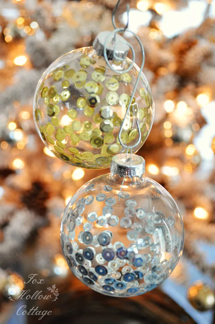 How to fill clear glass ornaments with sequins