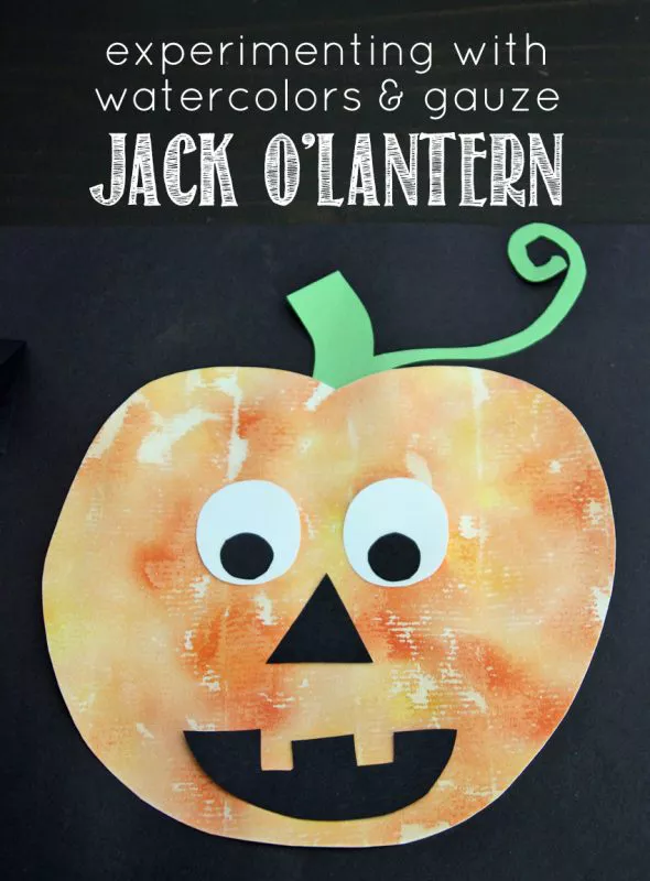 Painted Jack O' Lantern with Watercolors and Gauze
